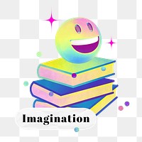 Imagination word png stack of books collage remix, transparent background