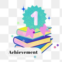 Education achievement word png stack of books collage remix, transparent background