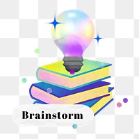 Brainstorm word png stack of books collage remix, transparent background