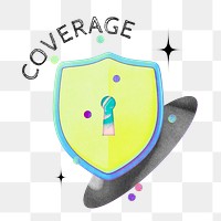 Coverage word png lock shield collage remix, transparent background