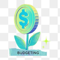 Budgeting word png coin tree collage remix, transparent background