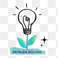 Problem-solving word png light bulb plant collage remix, transparent background