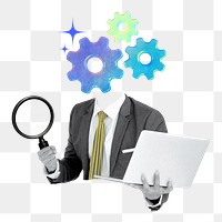 HR recruitment png cogwheel-head businessman collage remix, transparent background