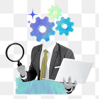 Cogwheel-head businessman png collage remix, transparent background