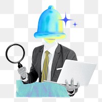 PNG gradient notification bell head business man collage remix, transparent background