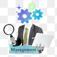 Management word png business gradient holographic collage remix, transparent background