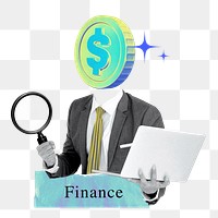 Finance word png money-head businessman collage remix, transparent background