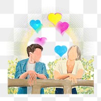 Happy couple png fall in love collage remix, transparent background