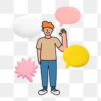 Speech bubbles png happy man collage remix, transparent background