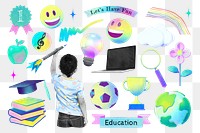 PNG gradient education collage remix set, transparent background