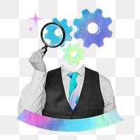 HR recruitment png cogwheel-head businessman collage remix, transparent background