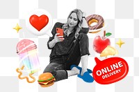 Online food delivery png collage remix, transparent background