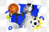 Sport podcast png collage remix, transparent background