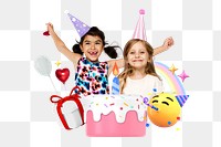 Birthday party png collage remix, transparent background