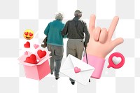 Senior couple png collage remix, transparent background