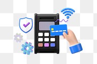 Cashless payment png, 3D credit card machine remix, transparent background