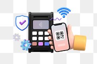 Cashless payment png, 3D credit card machine remix, transparent background