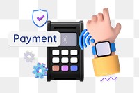 Payment png word, 3D credit card machine remix on transparent background