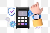 Cashless payment png, 3D credit card machine remix, transparent background