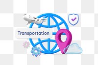 Transportation png word, 3D travel remix on transparent background