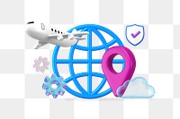 3D grid globe png, airplane transportation remix, transparent background