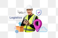 Logistics png word, supply chain management remix on transparent background