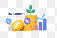 Investment png word, 3D finance remix on transparent background