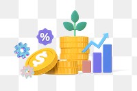 Business investment png, stacked coins 3D remix, transparent background