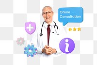 Online consultation png word, 3D healthcare remix on transparent background