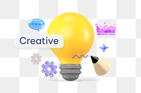 Creative png word, 3D light bulb remix on transparent background