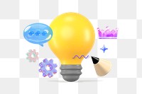 3D light bulb png, creative idea remix, transparent background