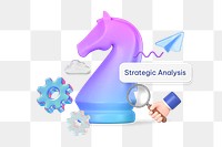 Strategic analysis png word, knight chess piece remix on transparent background