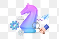 Business strategy png, knight chess piece 3D remix, transparent background