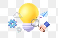 3D light bulb png, creative idea remix, transparent background