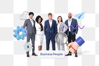 Business people png word, diverse team remix on transparent background