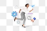 Running businesswoman png, job & career remix, transparent background