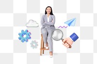 Cheerful businesswoman png, job & career remix, transparent background