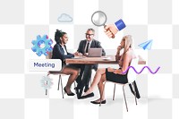 Meeting png word, business teamwork remix on transparent background