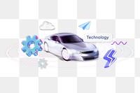 Technology png word, 3D car remix on transparent background