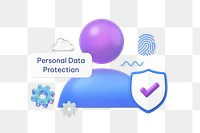 Personal data protection png word, 3D technology remix on transparent background