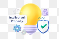 Intellectual property png word, 3D light bulb remix on transparent background