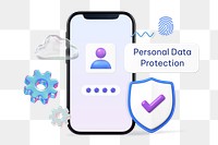 3D smartphone png, personal data protection remix, transparent background