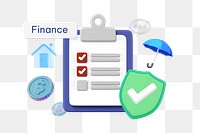 Finance png word, business insurance 3D remix on transparent background