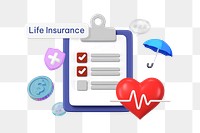 Life insurance png word, 3D checklist remix on transparent background