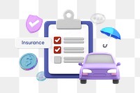 Insurance png word, 3D checklist remix on transparent background