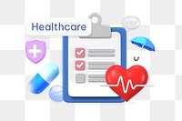 Healthcare png word, 3D checklist remix on transparent background