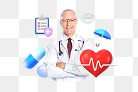 Health check-up png, smiling doctor, healthcare remix, transparent background