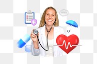 Health check-up png, smiling doctor, healthcare remix, transparent background