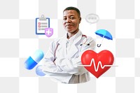 Health check-up png, smiling doctor, healthcare remix, transparent background