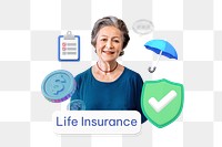 Life insurance png word, security 3D remix on transparent background